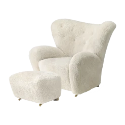 Audo The Tired Man Armchair W. Stool Smoked Oak/Sheepskin Moonlight