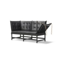 Fredericia Furniture Spoke Back Sofa W. Folding Right Incl. Buttons Black Lacquered/Leather 301