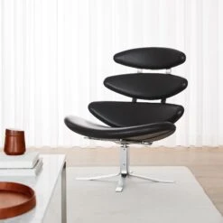 Fredericia Furniture Corona Armchair Brushed Chrome/ Capture 4101 -ferm LIVING || MONTANA Shop coronachair5000 leather301 brushedchrome v1 miljoe p