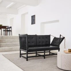 Fredericia Furniture Spoke Back Sofa W. Folding Right Incl. Buttons Black Lacquered/Leather 301 -ferm LIVING || MONTANA Shop ff 2021 spokeback mono7425 p